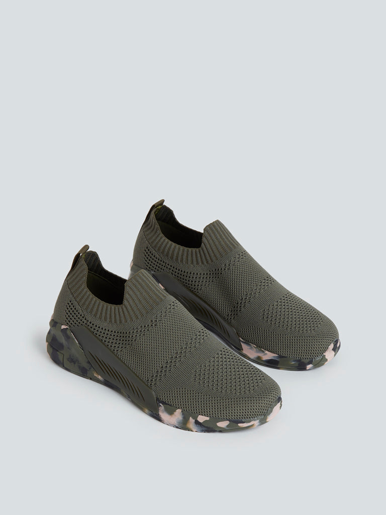 LUNA BLU Olive Knit-Textured Sneakers